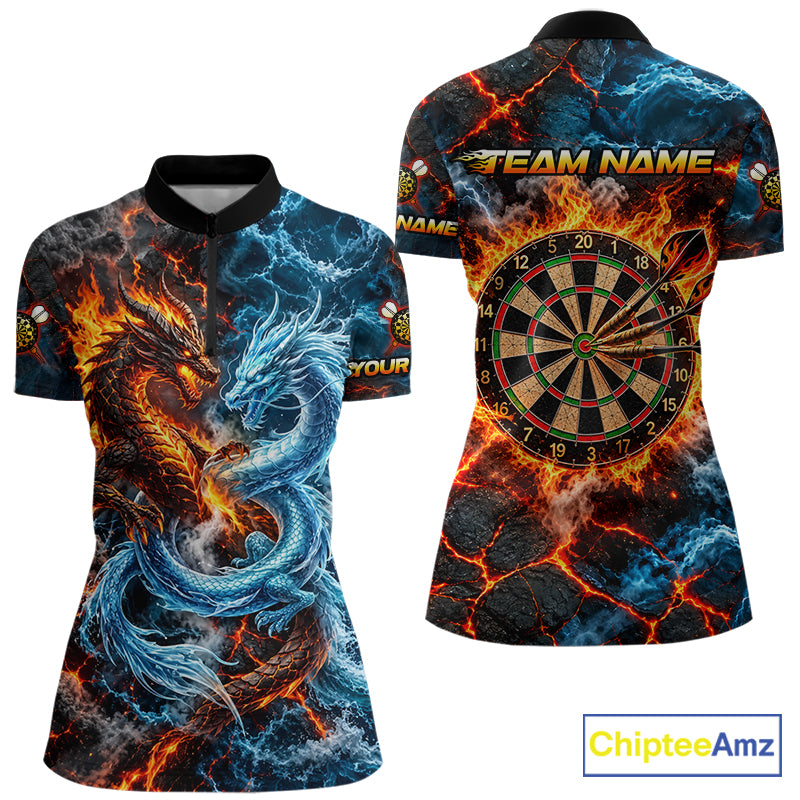 Dragon Dartboard Polo 1/4-Zip Shirt For Women Custom Fire Ice Dragon Darts Jersey Darts Tournament Gift NYN4745
