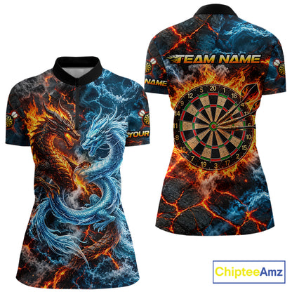 Dragon Dartboard Polo 1/4-Zip Shirt For Women Custom Fire Ice Dragon Darts Jersey Darts Tournament Gift NYN4745