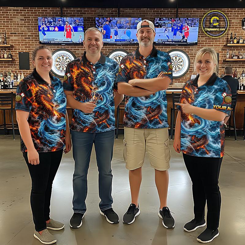 Dragon Dartboard Polo 1/4-Zip Shirt For Men Custom Fire Ice Dragon Darts Jersey Darts Tournament Gift NYN4745