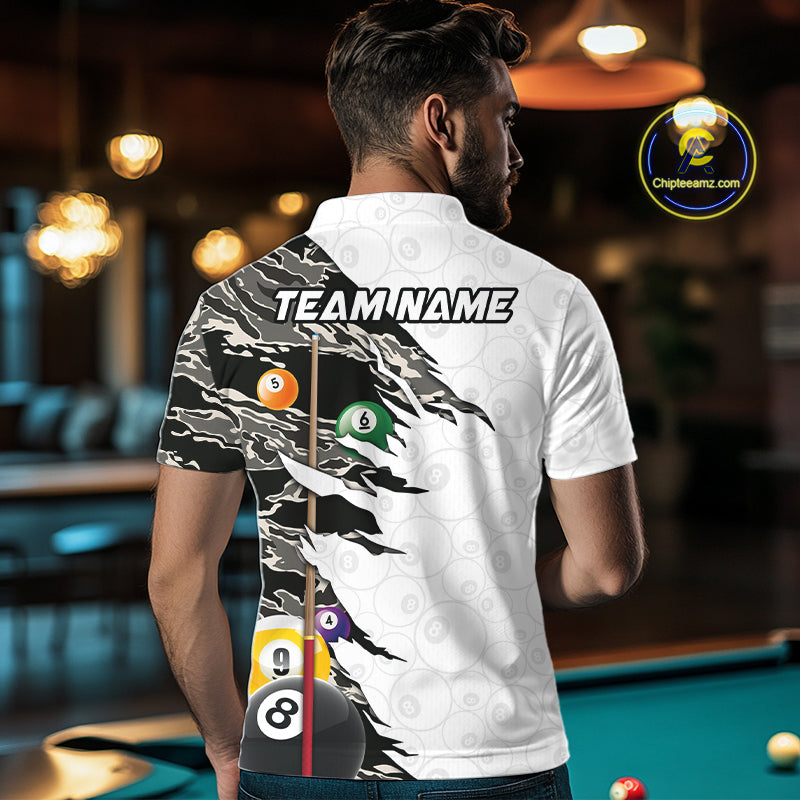8 Ball & 9 Ball Pool Billiard Cue Shirt For Men Custom Grey Camo Billiard Team Jersey NYN3426