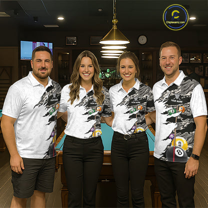 8 Ball & 9 Ball Pool Billiard Cue Shirt For Men Custom Grey Camo Billiard Team Jersey NYN3426