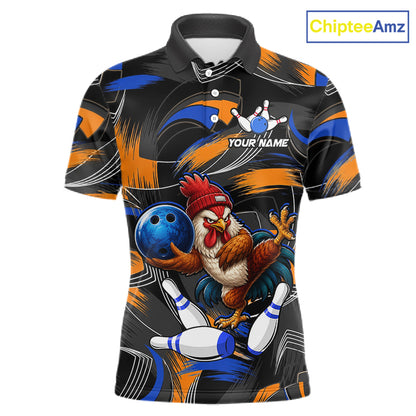 Blue And Orange Funny Rooster Bowling Shirts For Men Personalized Bowling Team Name Outfits NYN3980