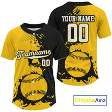 Load image into Gallery viewer, Personalized Black Yellow Baseball Ball Shirt For Men Grunge Baseball Jerseys Gifts NYN1600