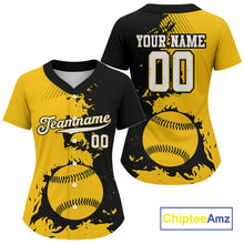 Load image into Gallery viewer, Personalized Black Yellow Baseball Ball Shirt For Women Grunge Baseball Jerseys Gifts NYN1600