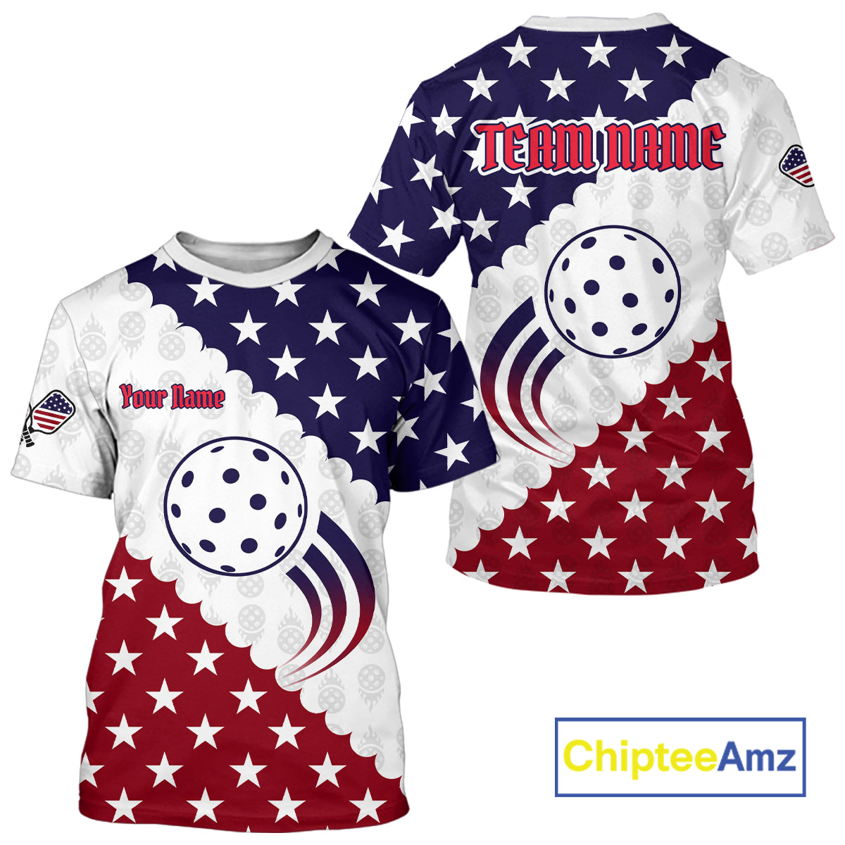 Custom Red Blue US Flag Pickleball T-Shirt For Men Patriotic Pickleball Jerseys NYN1604