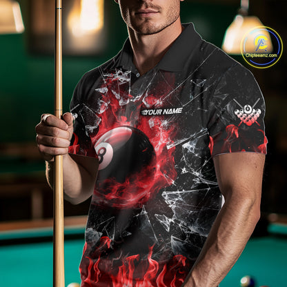 American Flag 8 Ball Pool Polo 1/4-Zip Shirt For Men Personalized Red Flames Billiard Team Apparel NYN4762