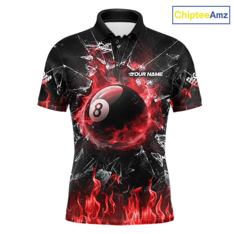 American Flag 8 Ball Pool Polo 1/4-Zip Shirt For Men Personalized Red Flames Billiard Team Apparel NYN4762