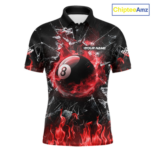 American Flag 8 Ball Pool Polo 1/4-Zip Shirt For Men Personalized Red Flames Billiard Team Apparel NYN4762
