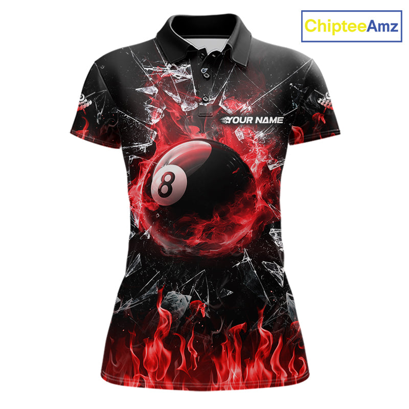 American Flag 8 Ball Pool Polo 1/4-Zip Shirt For Women Personalized Red Flames Billiard Team Apparel NYN4762