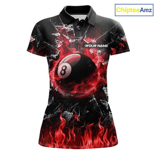 American Flag 8 Ball Pool Polo 1/4-Zip Shirt For Women Personalized Red Flames Billiard Team Apparel NYN4762