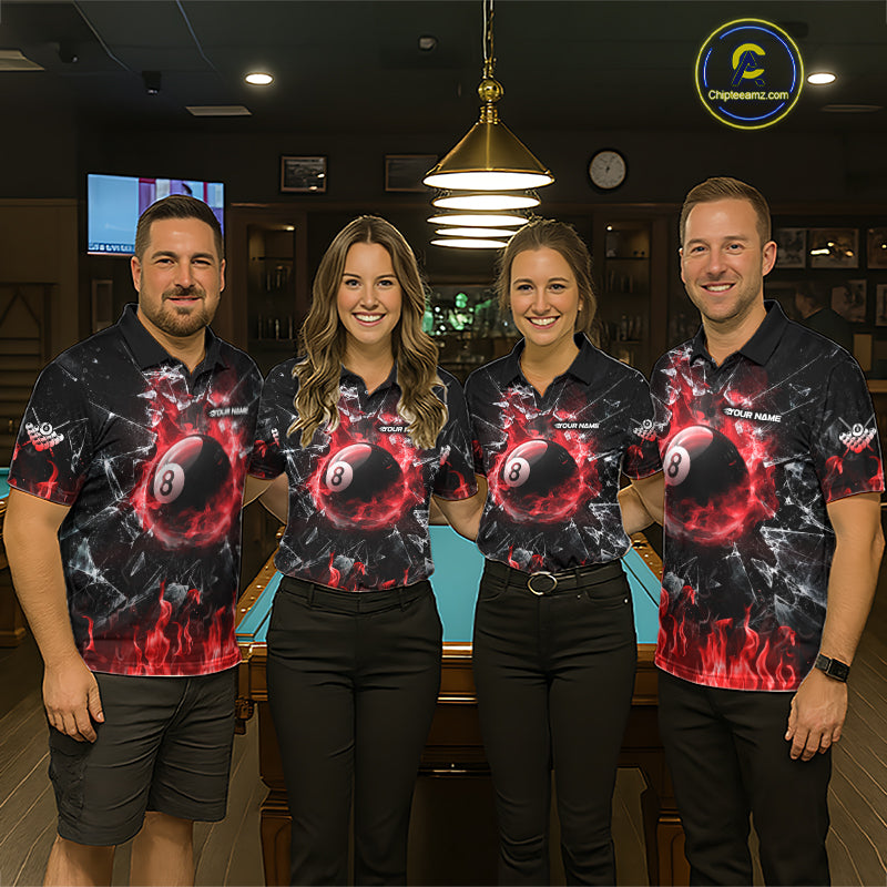 American Flag 8 Ball Pool Polo 1/4-Zip Shirt For Men Personalized Red Flames Billiard Team Apparel NYN4762
