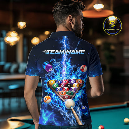 Electric Blue Lightning Billiard Polo 1/4-Zip Shirt For Men Custom US Flag Pool Billiard Uniform NYN4766