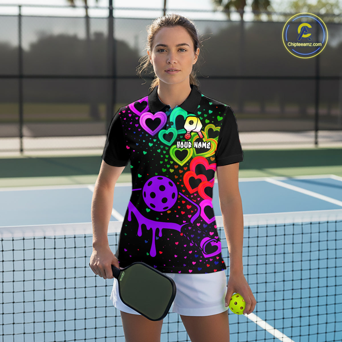 Custom Colorful Heart Dripping Pickleball Paddle League Jerseys For Women Pickleball Shirts NYN2139