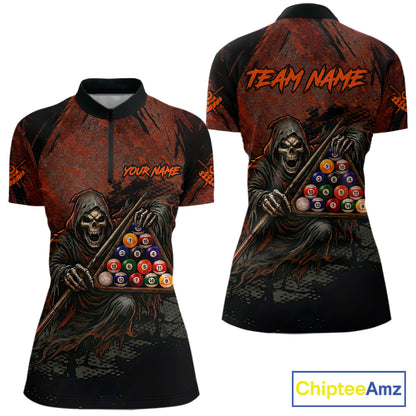 Custom Black And Gold 8 Ball 9 Ball Break Glass Billiard Shirt For Women, Pool Billiard Clothes Jersey NYN3019