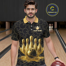 Load image into Gallery viewer, Splatter Gold Dripping Bowling And Pins Jerseys For Men Custom Bowling Ball Shirt Team Attire NYN3180