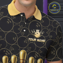 Load image into Gallery viewer, Splatter Gold Dripping Bowling And Pins Jerseys For Men Custom Bowling Ball Shirt Team Attire NYN3180