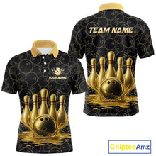 Load image into Gallery viewer, Splatter Gold Dripping Bowling And Pins Jerseys For Men Custom Bowling Ball Shirt Team Attire NYN3180
