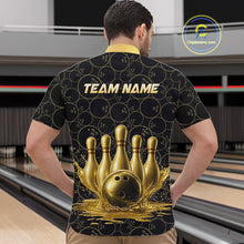 Load image into Gallery viewer, Splatter Gold Dripping Bowling And Pins Jerseys For Men Custom Bowling Ball Shirt Team Attire NYN3180