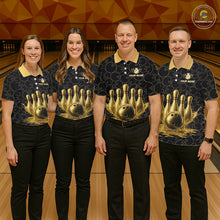 Load image into Gallery viewer, Splatter Gold Dripping Bowling And Pins Jerseys For Men Custom Bowling Ball Shirt Team Attire NYN3180