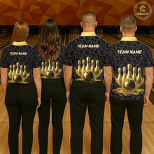 Load image into Gallery viewer, Splatter Gold Dripping Bowling And Pins Jerseys For Men Custom Bowling Ball Shirt Team Attire NYN3180