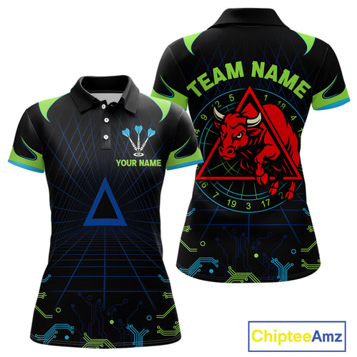Multi Color Techno Grid & Bull Women's Darts Shirt - Custom Name For Darts Jersey NYN0475