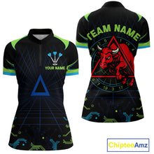 Load image into Gallery viewer, Multi Color Techno Grid &amp; Bull Women&#39;s Darts Shirt - Custom Name For Darts Jersey NYN0475