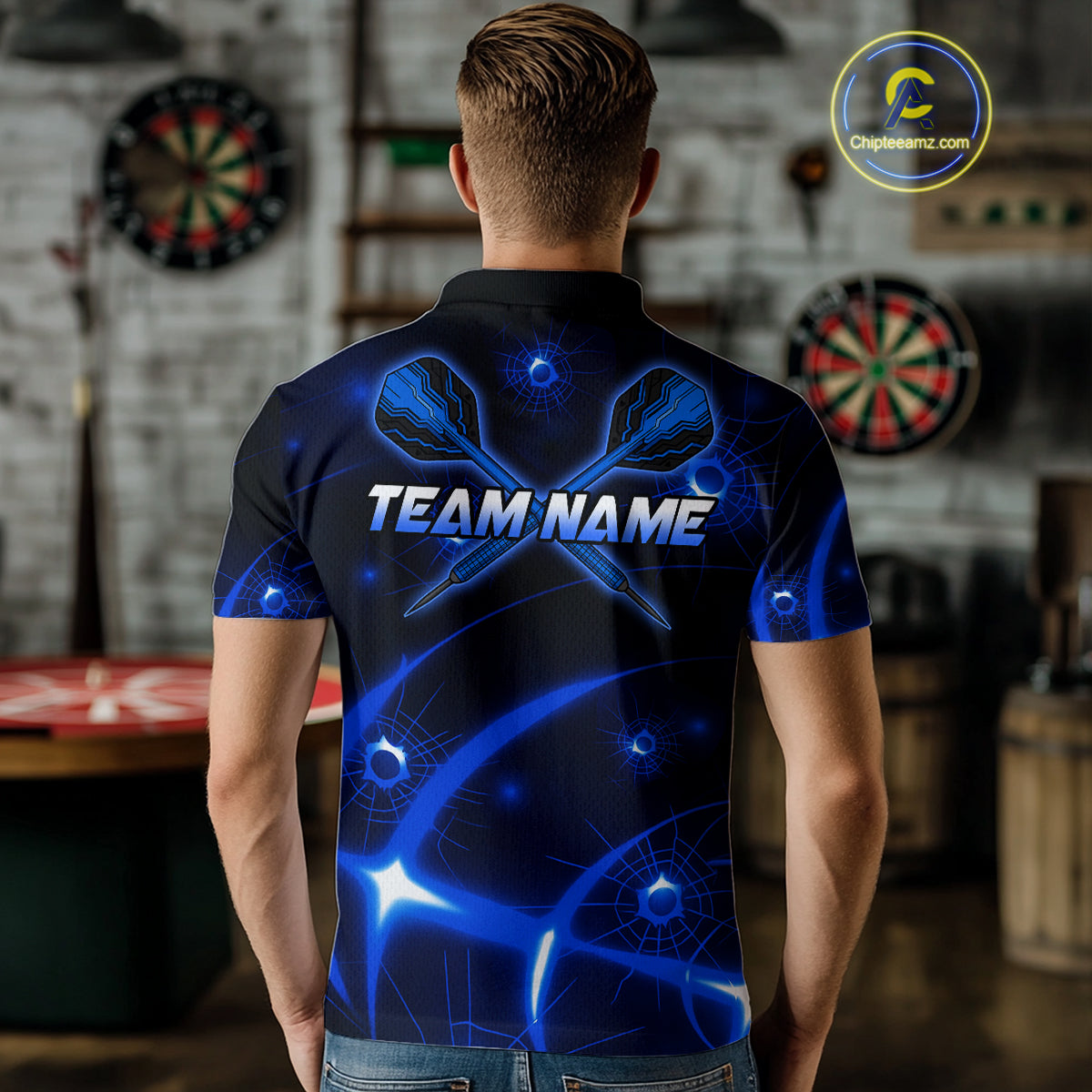 Lightning Dart Arrow Custom Blue Darts Polo Shirt For Men - Darts Team Jersey NYN0718