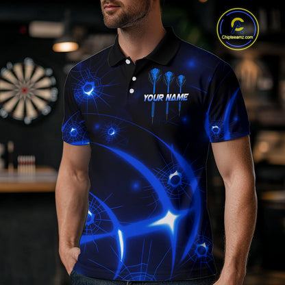 Lightning Dart Arrow Custom Blue Darts Polo Shirt For Men - Darts Team Jersey NYN0718
