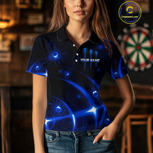 Load image into Gallery viewer, Lightning Dart Arrow Custom Blue Darts Polo Shirt For Women - Darts Team Jersey NYN0718