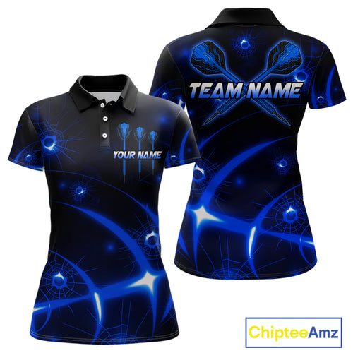 Lightning Dart Arrow Custom Blue Darts Polo Shirt For Women - Darts Team Jersey NYN0718