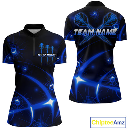 Lightning Dart Arrow Custom Blue Darts Quarter-Zip Shirt For Women - Darts Team Jersey NYN0718