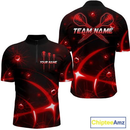 Lightning Dart Arrow Custom Red Darts Quarter-Zip Shirt For Men - Darts Team Jersey NYN0719