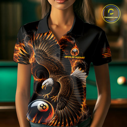 Custom Thunder 8 Ball Pool Jersey Womens Flame Eagle Billiard Polo Quarter-Zip Shirt | Orange NYN4003