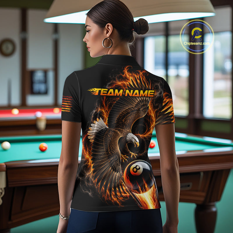 Custom Thunder 8 Ball Pool Jersey Womens Flame Eagle Billiard Polo Quarter-Zip Shirt | Orange NYN4003