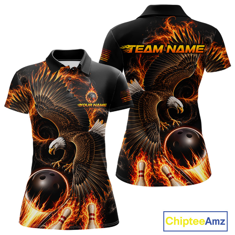 Custom Thunder Bowling Ball Shirt Womens Flame Eagle Bowling Polo Quarter-Zip Shirt | Orange NYN4004