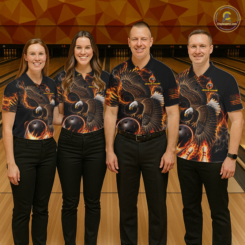 Custom Thunder Bowling Ball Shirt Womens Flame Eagle Bowling Polo Quarter-Zip Shirt | Orange NYN4004