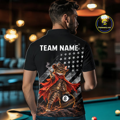 Cowboy Cat 8 Ball Billiard Shirt For Men Custom Name Pool Jersey US Flag Patriotic Gift For Pool Players NYN4384