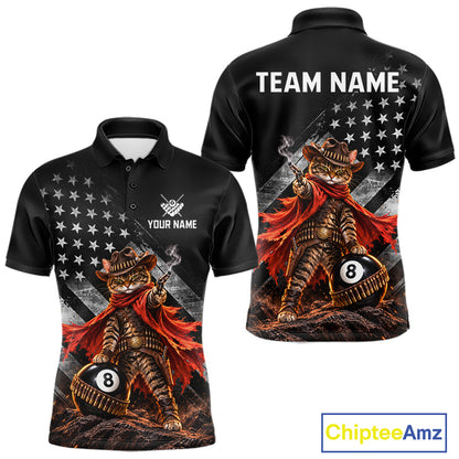 Cowboy Cat 8 Ball Billiard Shirt For Men Custom Name Pool Jersey US Flag Patriotic Gift For Pool Players NYN4384