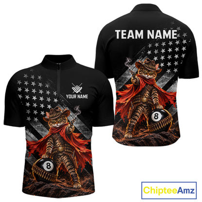 Cowboy Cat 8 Ball Billiard Shirt For Men Custom Name Pool Jersey US Flag Patriotic Gift For Pool Players NYN4384