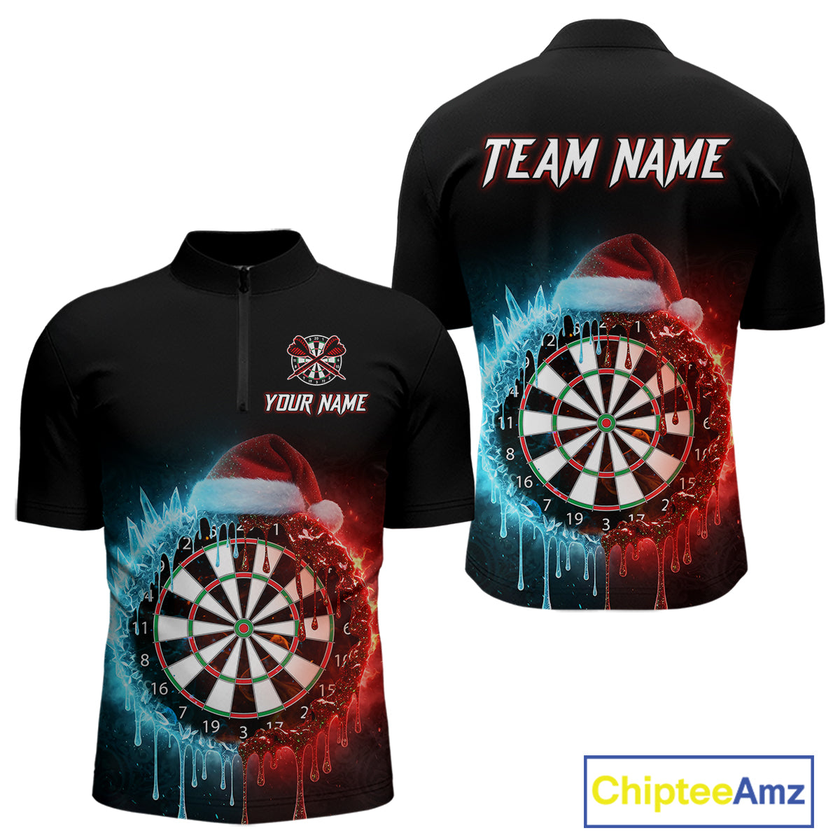Custom Red Santa Hat & Ice Dartboard Men Darts Quarter-Zip Shirt Outfits Christmas Dart Jerseys NYN1895