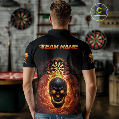 Custom Red Flames Skull Broken Glass Men Darts Polo Shirt Outfits Dart Jerseys NYN1902