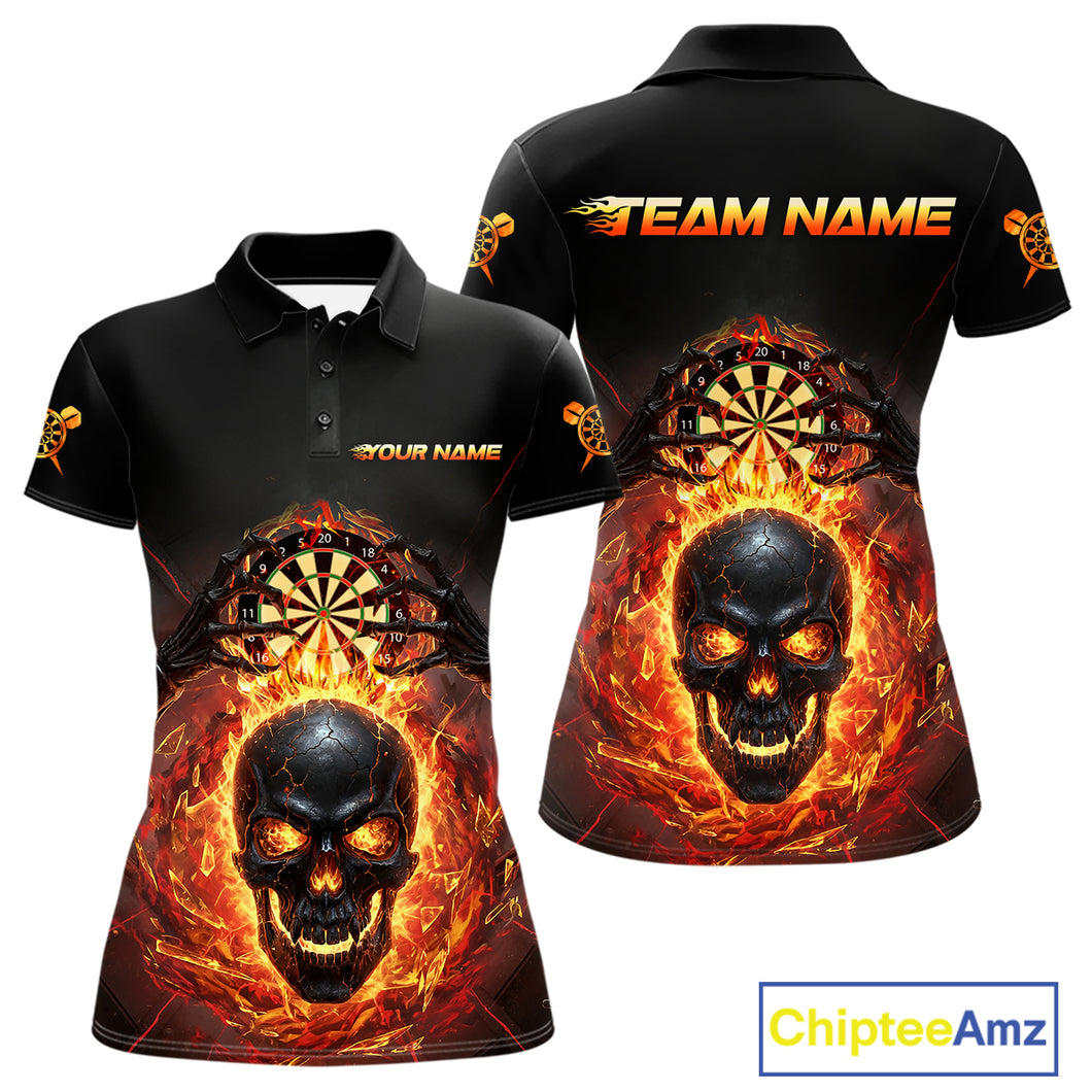 Custom Red Flames Skull Broken Glass Women Darts Polo Shirt Outfits Dart Jerseys NYN1902