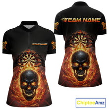 Load image into Gallery viewer, Custom Red Flames Skull Broken Glass Women&#39;s Darts Quarter-Zip Shirt Outfits Dart Jerseys NYN1902