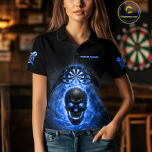 Load image into Gallery viewer, Custom Blue Flames Skull Broken Glass Women Darts Polo Shirt Outfits Dart Jerseys NYN1903