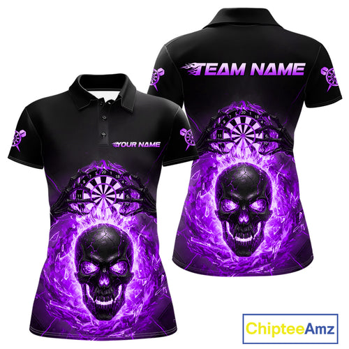 Custom Purple Flames Skull Broken Glass Women Darts Polo Shirt Outfits Dart Jerseys NYN1904