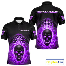 Load image into Gallery viewer, Custom Purple Flames Skull Broken Glass Men Darts Polo Shirt Outfits Dart Jerseys NYN1904