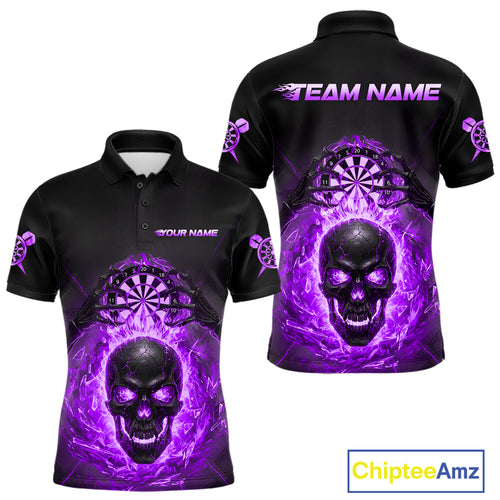 Custom Purple Flames Skull Broken Glass Men Darts Polo Shirt Outfits Dart Jerseys NYN1904