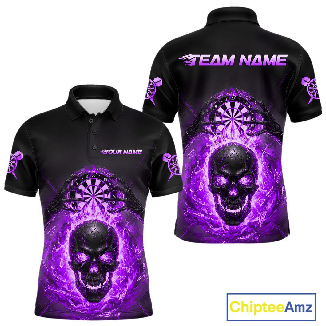 Custom Purple Flames Skull Broken Glass Men Darts Polo Shirt Outfits Dart Jerseys NYN1904