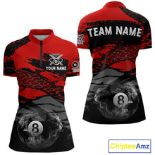 Load image into Gallery viewer, Black &amp; Red Grunge 8 Ball Pool Women Billiard Polo &amp; 1/4-Zip Jersey Custom Billiard Shirt Designs NYN2411