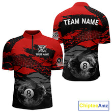 Load image into Gallery viewer, Black &amp; Red Grunge 8 Ball Pool Men Billiard Polo &amp; 1/4-Zip Jersey Custom Billiard Shirt Designs NYN2411